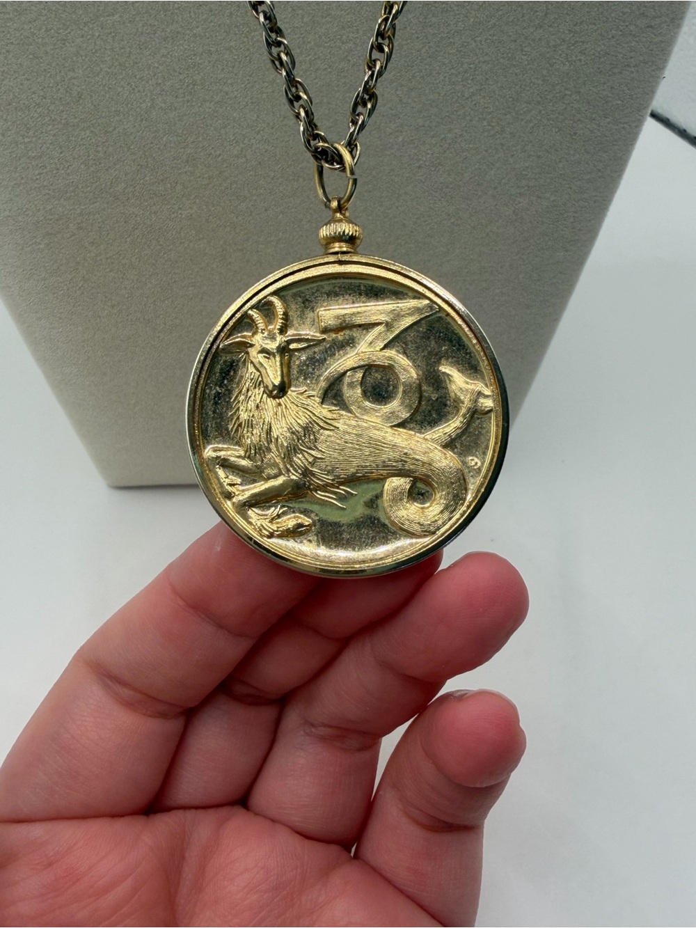 Gold Toned Capricorn Pendant Necklace - 1970s